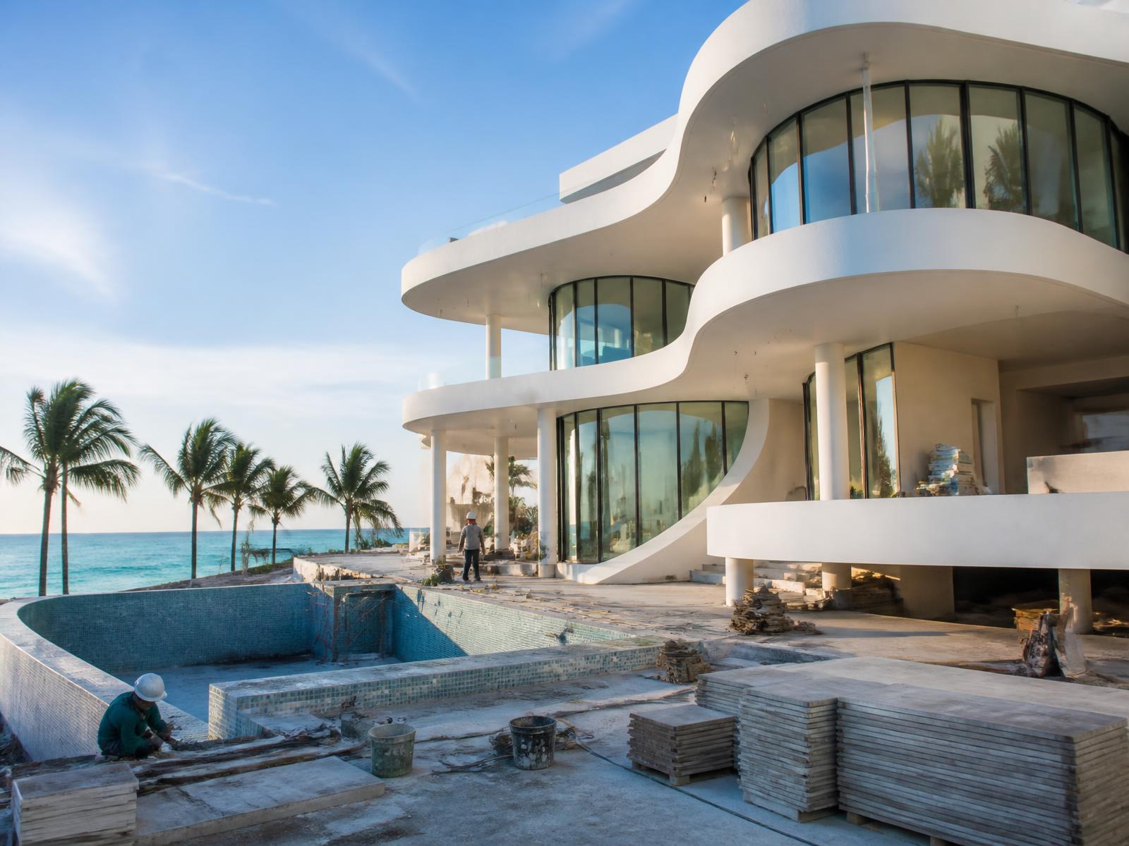 Luxury beach house under construction in an advanced finishing stage